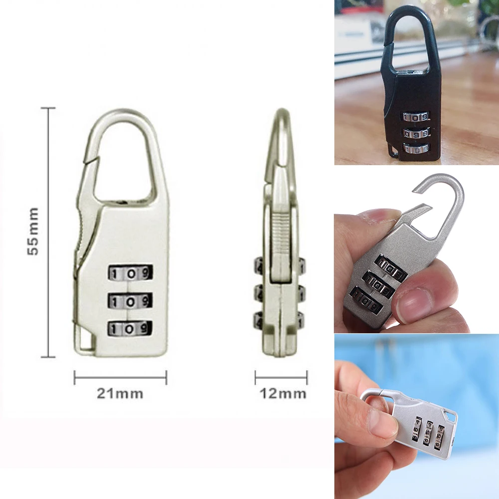 mini travel padlock resettable 3 digit combination lock for luggage security in black or white - الصورة 6