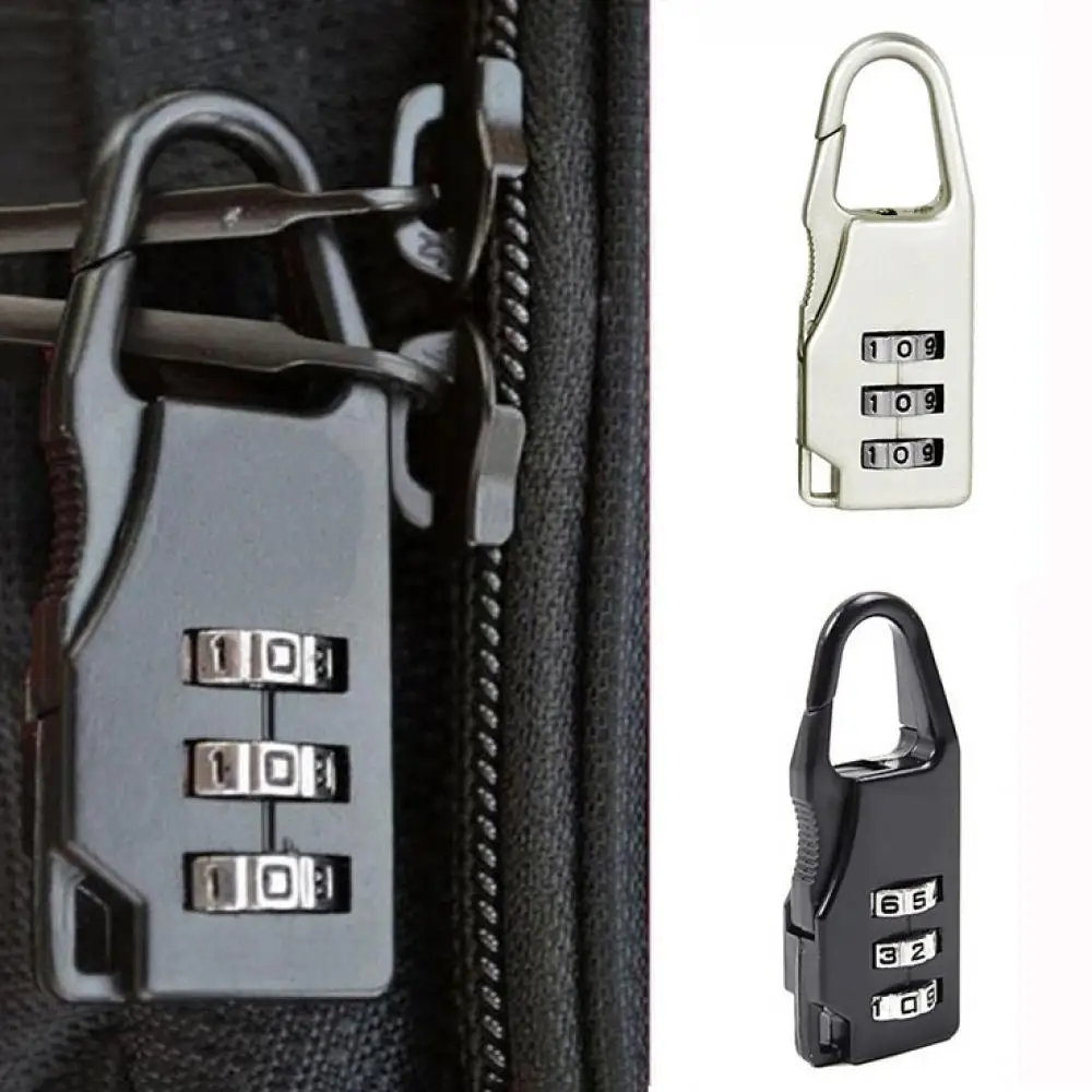mini travel padlock resettable 3 digit combination lock for luggage security in black or white - الصورة 3