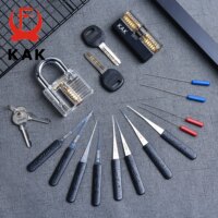 transparent visible practice padlock set with broken key extractor tool and locksmith wrench kit