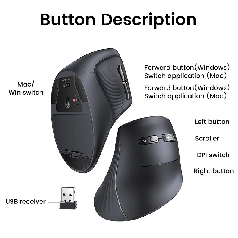 wireless ergonomic vertical mouse with bluetooth 50 4000dpi six silent buttons for windows mac - Image 7