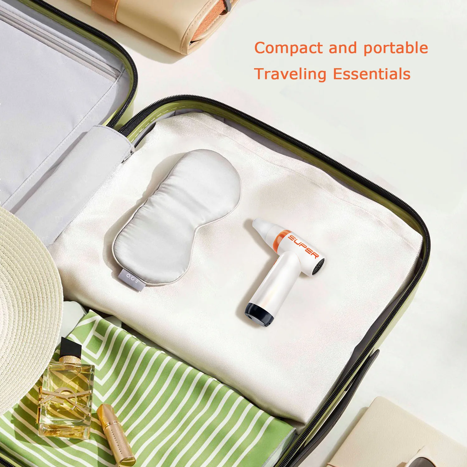 portable wireless handheld power fan mini hair dryer for travel with usb charging and foldable handle - الصورة 5