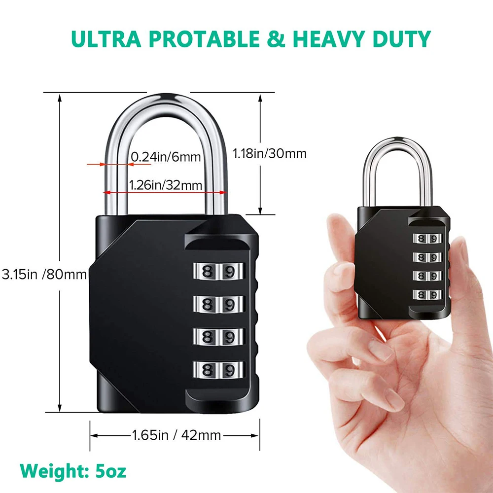 resettable 4 digit combination lock waterproof heavy duty padlock for outdoor school use - Image 4