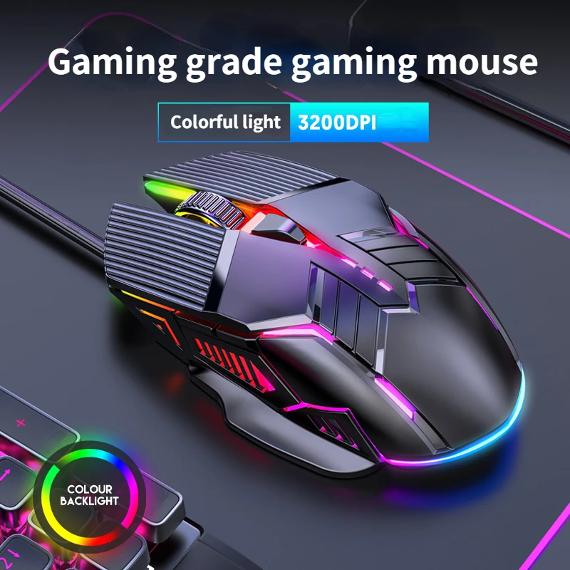 ergonomic wired gaming mouse 3200dpi with rgb lighting and silent buttons for pc and laptop - الصورة 3