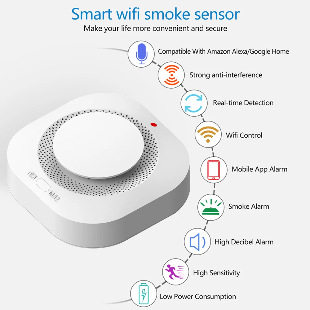 smart smoke detector alarm with zigbee and wifi for home fire protection and security - Image 4