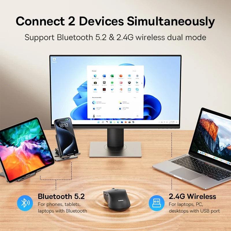 ergonomic wireless mouse with bluetooth 5.2 4000dpi seven mute buttons for tablet and laptop - الصورة 3