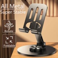 universal all metal 360 rotation mobile phone holder purple gray anti fall desk bracket