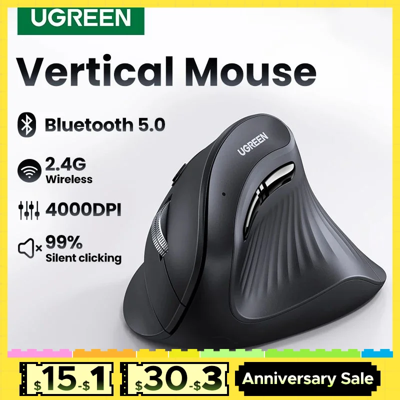 wireless ergonomic vertical mouse with bluetooth 50 4000dpi six silent buttons for windows mac