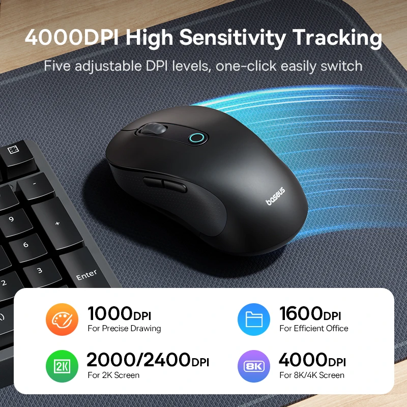 ergonomic wireless mouse with bluetooth 5.2 4000dpi seven mute buttons for tablet and laptop - الصورة 4