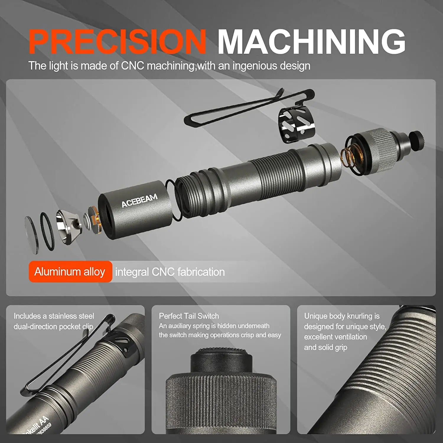 compact 1000 lumens rechargeable edc flashlight with high cri waterproof pocket design - الصورة 6