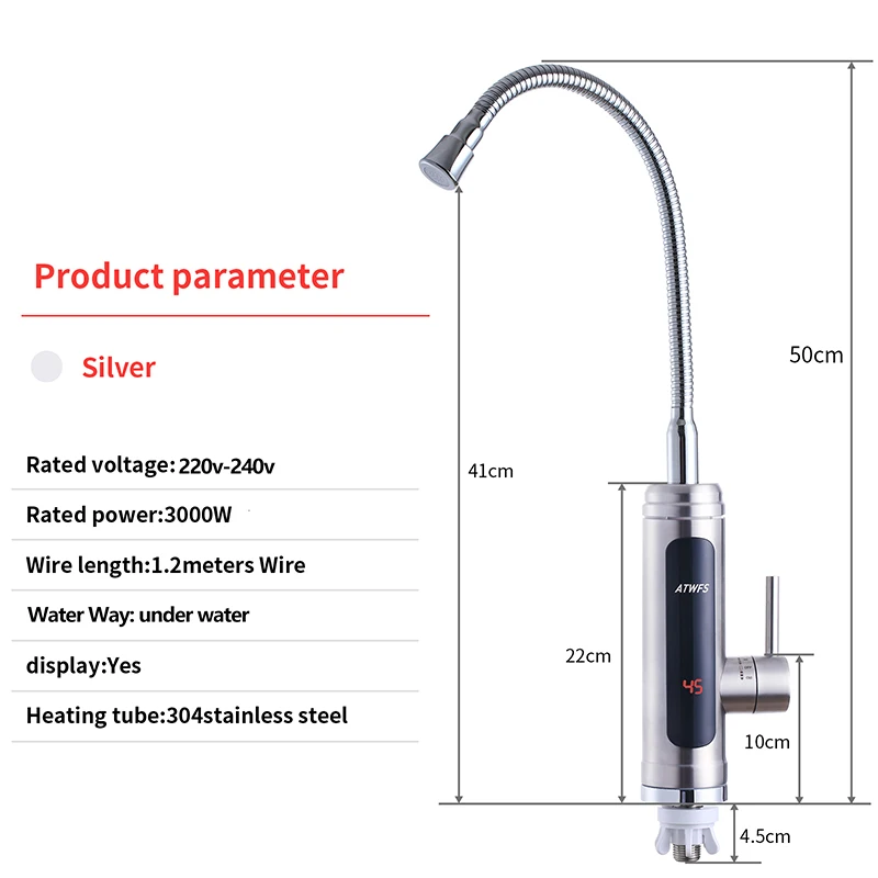 instant tankless electric water heater tap for kitchen and bathroom with stainless steel design - Image 3