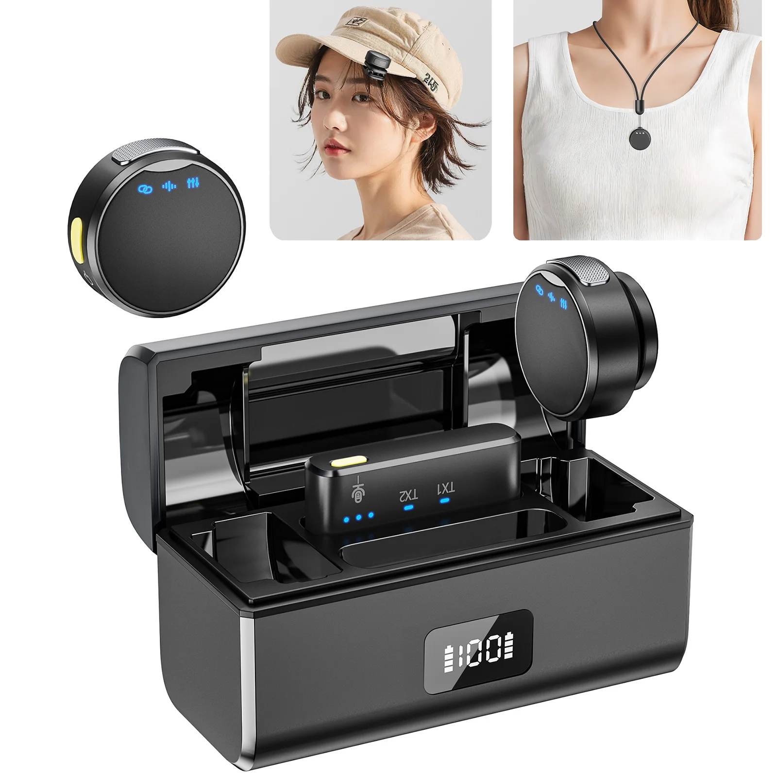 professional wireless lavalier microphone with charging box for smartphone recording and noise reduction