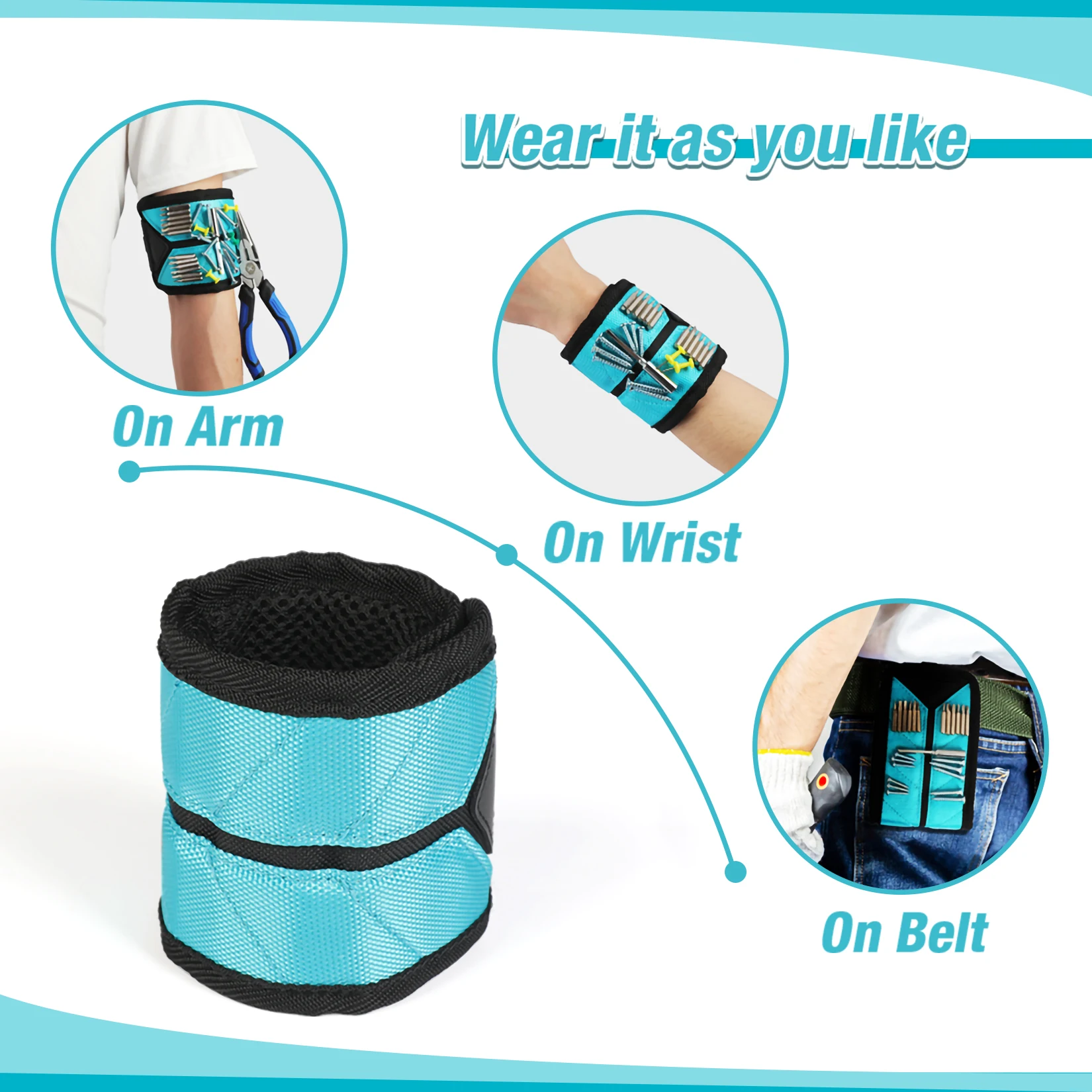 magnetic wristband tool belt set with pockets and strong magnets for convenient diy projects - الصورة 7