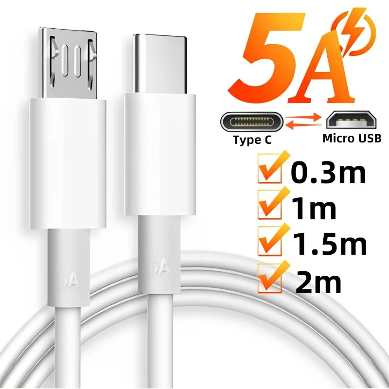 high speed type c to micro usb charging cable 5a quick data transfer for android devices