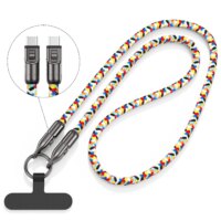 universal 1.2m mobile phone lanyard with 240w fast charging type-c cable and neck strap