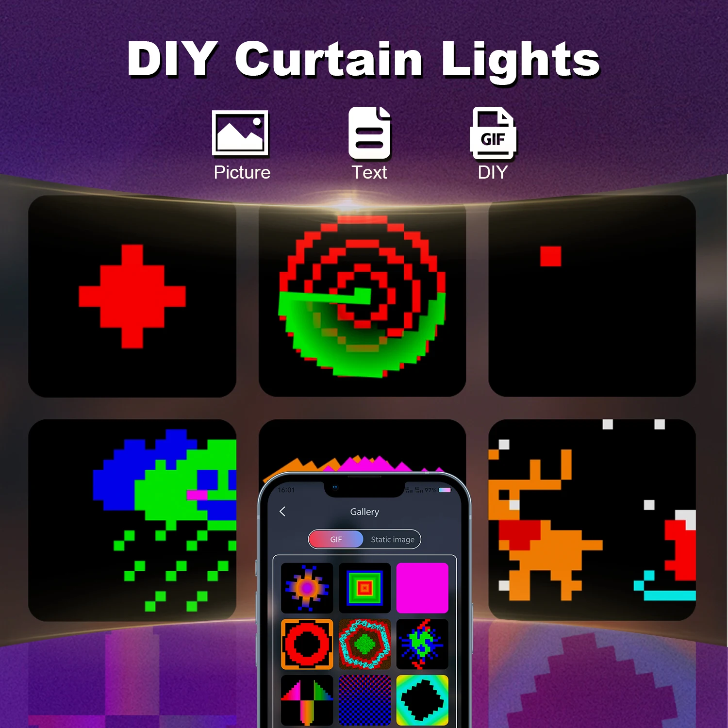 smart curtain lights 400 leds bluetooth app rgb fairy lights for window and bedroom decor - الصورة 6