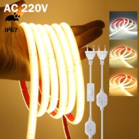 waterproof 220v cob led light strip 240leds flexible home decor with switch and adhesive tape