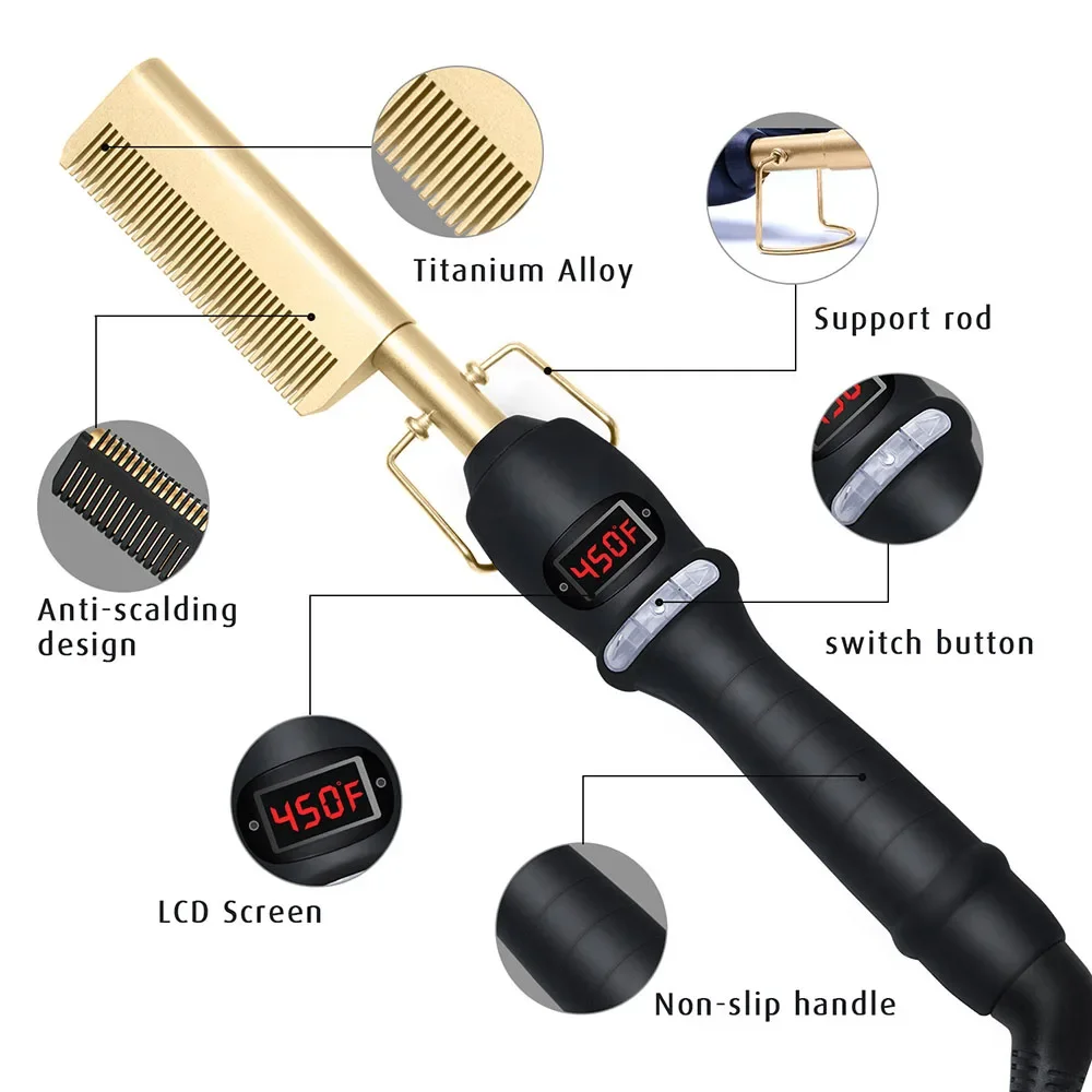 hot comb straightener for wigs and african hair with rapid heat adjustable temperature and 360° swivel cord - Image 3