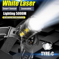 1000w white laser head torch with sensor and zoom rechargeable headlamp for outdoor adventures