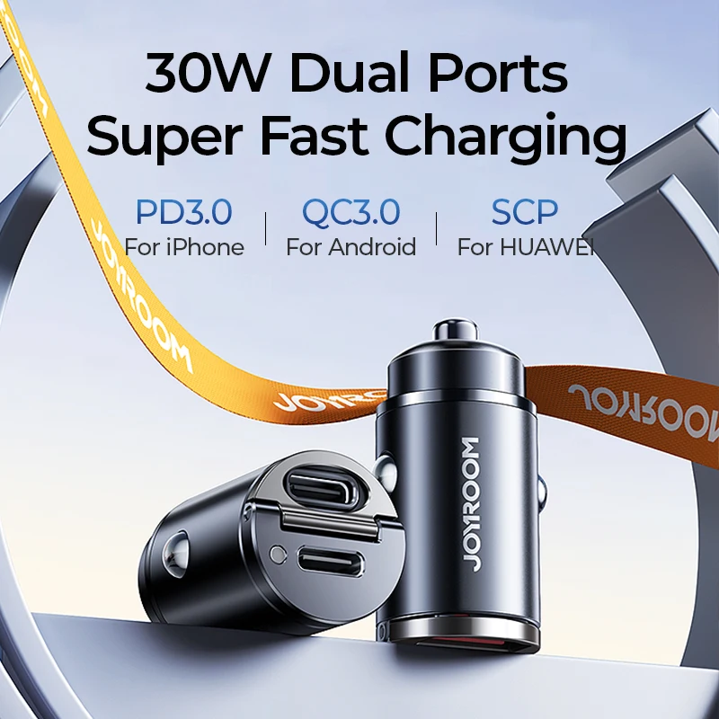 mini pull ring car charger with dual fast charging ports and 30w power delivery adapter - Image 3