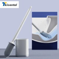 eco-friendly silicone toilet cleaning brush with holder flexible flat head soft bristles for bathroom use