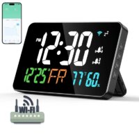 Smart Wifi Digital Wall Clock Temperature Humidity Display 4-Level Brightness Desk Table Electronic LED Alarm Clock Home Decor