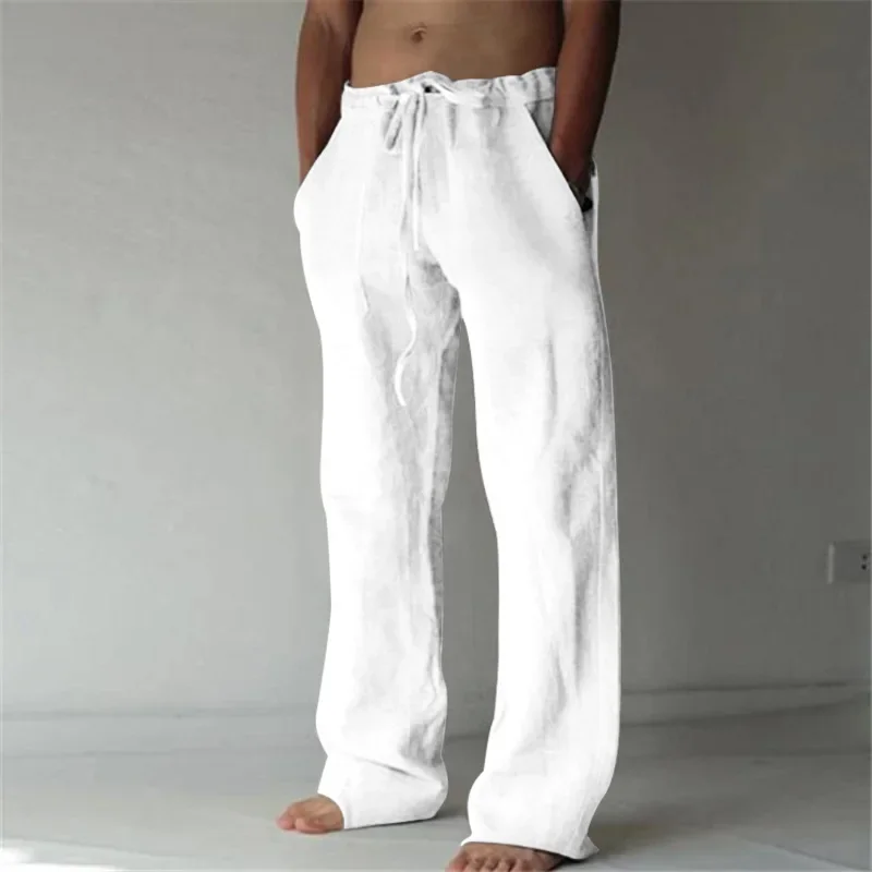 lightweight breathable cotton linen pants for men casual streetwear spring autumn trousers in solid colors