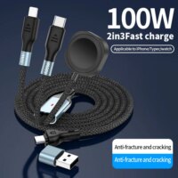 2 in 3 usb type c fast charging cable 100w charger for phones laptops and apple watch