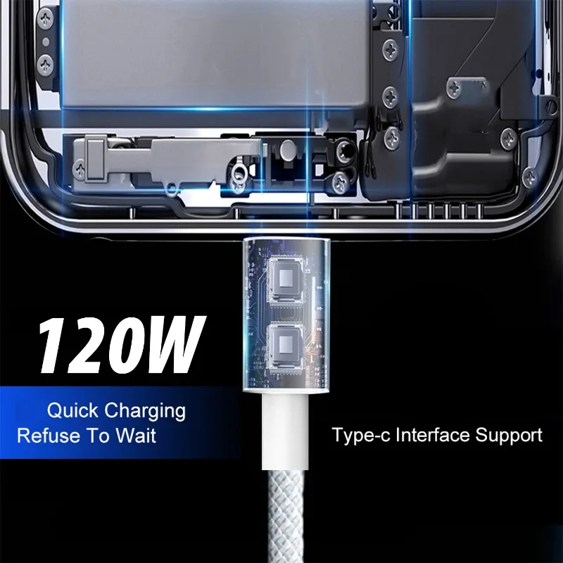 super fast 6a 120w usb type c charging cable for iphone 16 pro max mobile device 2m and 1m options - الصورة 5