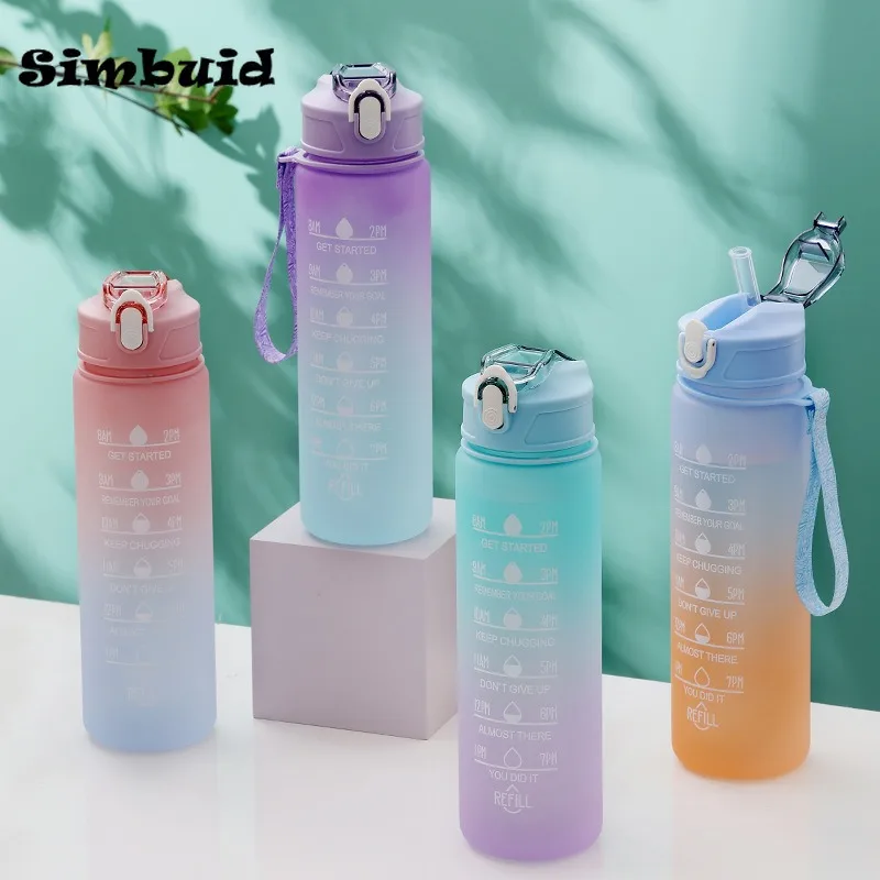 motivational sports water bottle with time scale reusable drinkware for outdoor fitness activities - الصورة 3