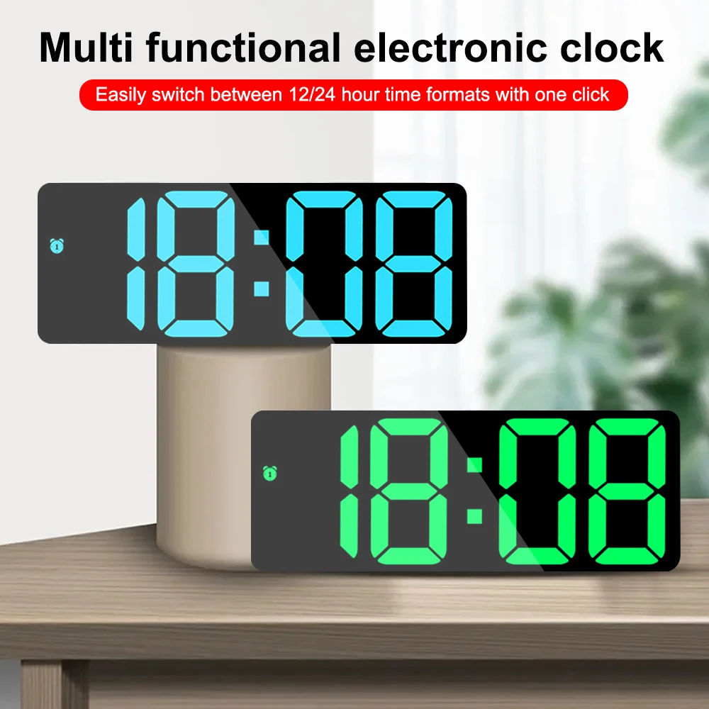 Colorful Led Electronic Alarm Clock 3 Levels Adjustable Brightness Time Display Large Screen Table Clocks