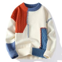 cozy autumn winter mens knitted sweaters casual o neck and patchwork pullover fashion streetwear