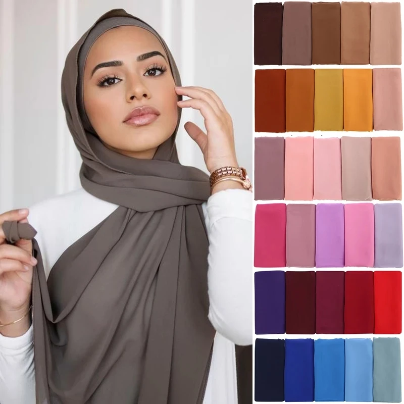 long chiffon hijab scarf for women versatile solid color head wrap perfect for all seasons