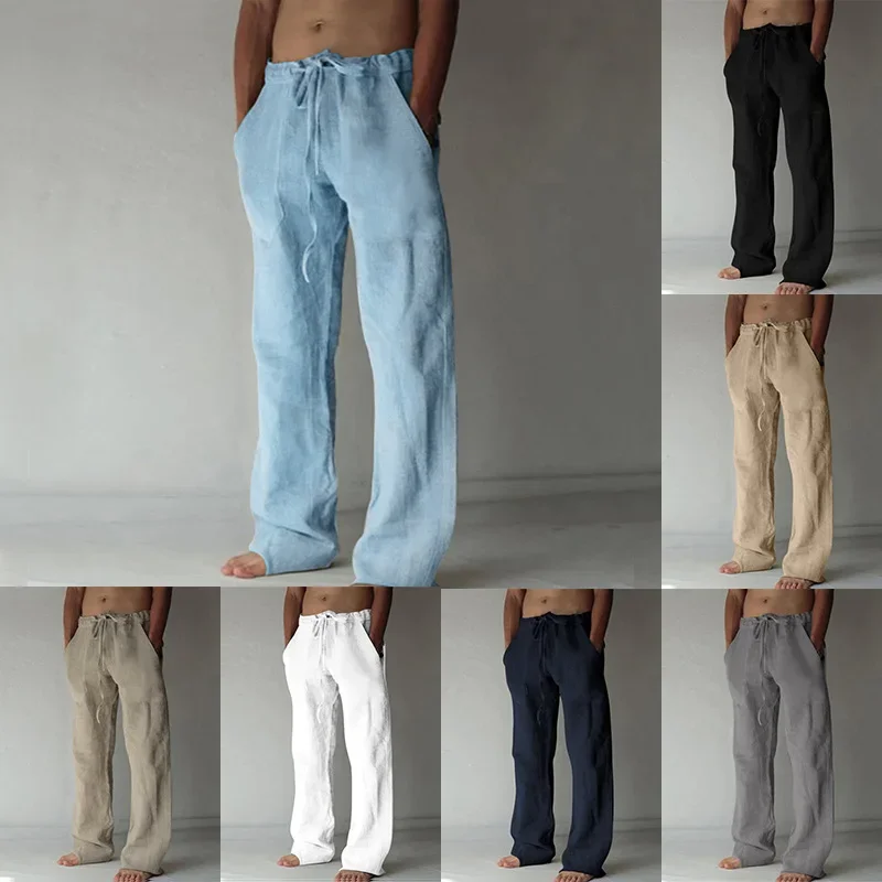 lightweight breathable cotton linen pants for men casual streetwear spring autumn trousers in solid colors - Image 4