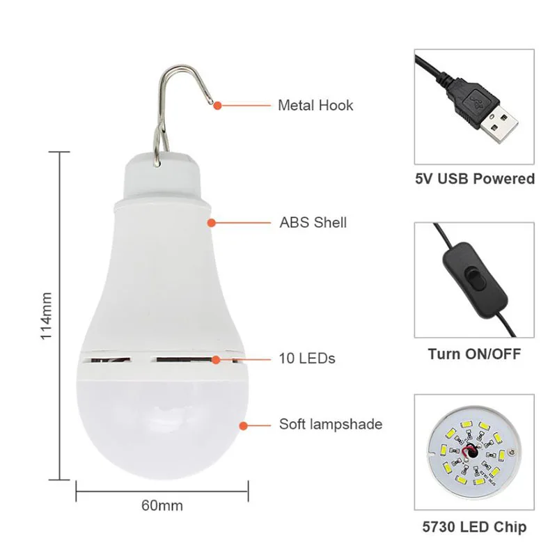 portable usb led bulb night lamp energy saving dimmable light for camping and home use - Image 3