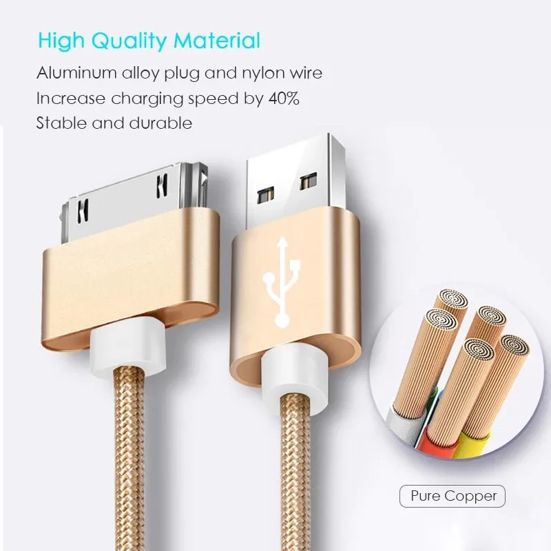 fast charging usb cable for iphone ipad 30 pin adapter data sync cord in multiple colors - Image 3