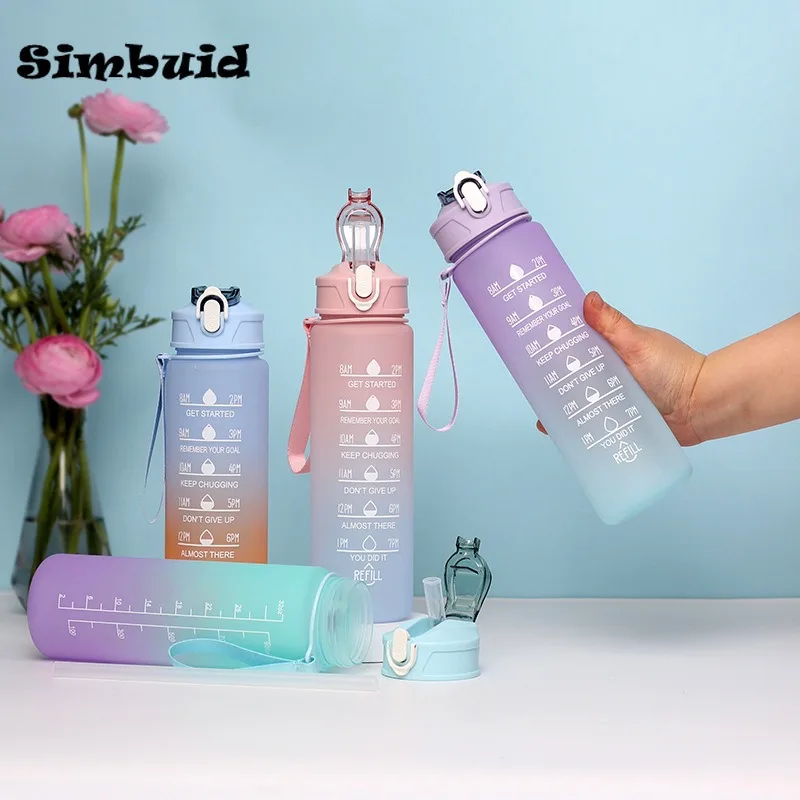 motivational sports water bottle with time scale reusable drinkware for outdoor fitness activities - الصورة 4