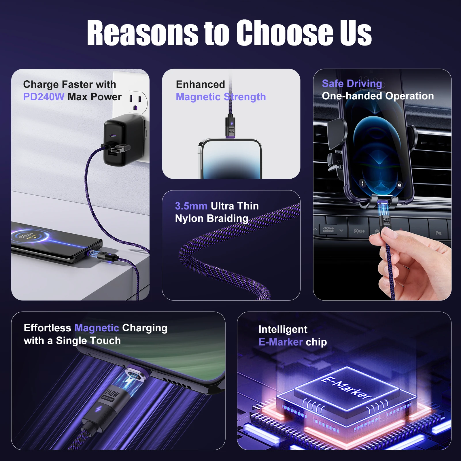 magnetic fast charging cable pd240w type c to usb c for xiaomi 14 pro iphone 15 pro 5a 1.8m - الصورة 7