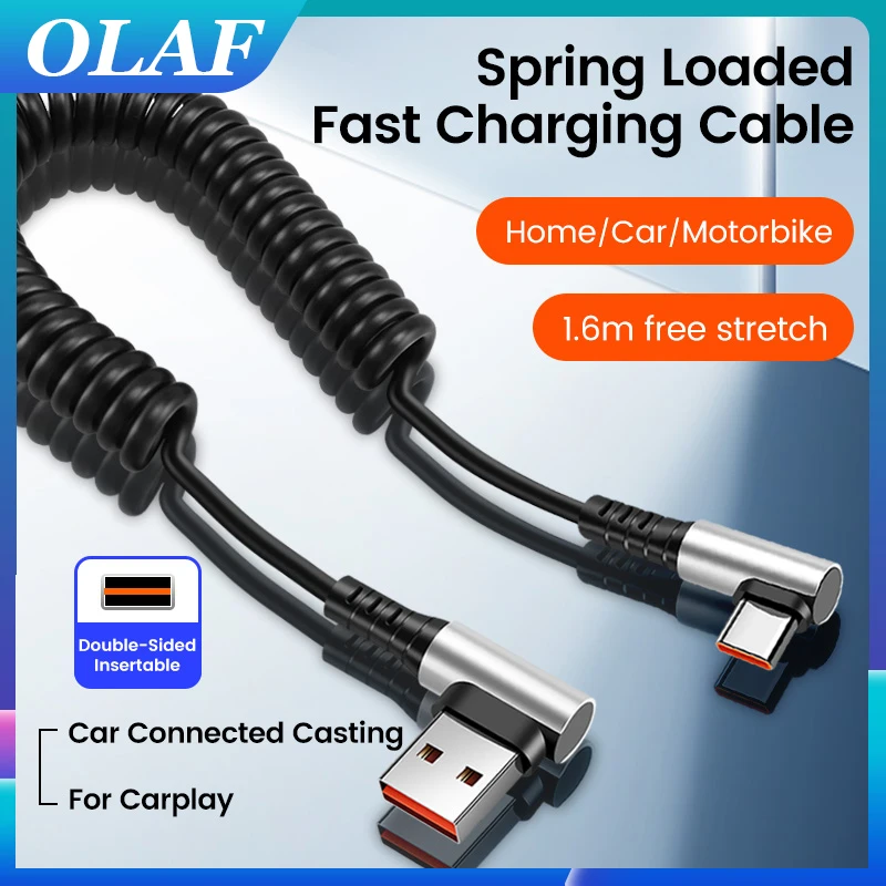 fast charging 6a usb a to type c retractable cable for iphone and android devices