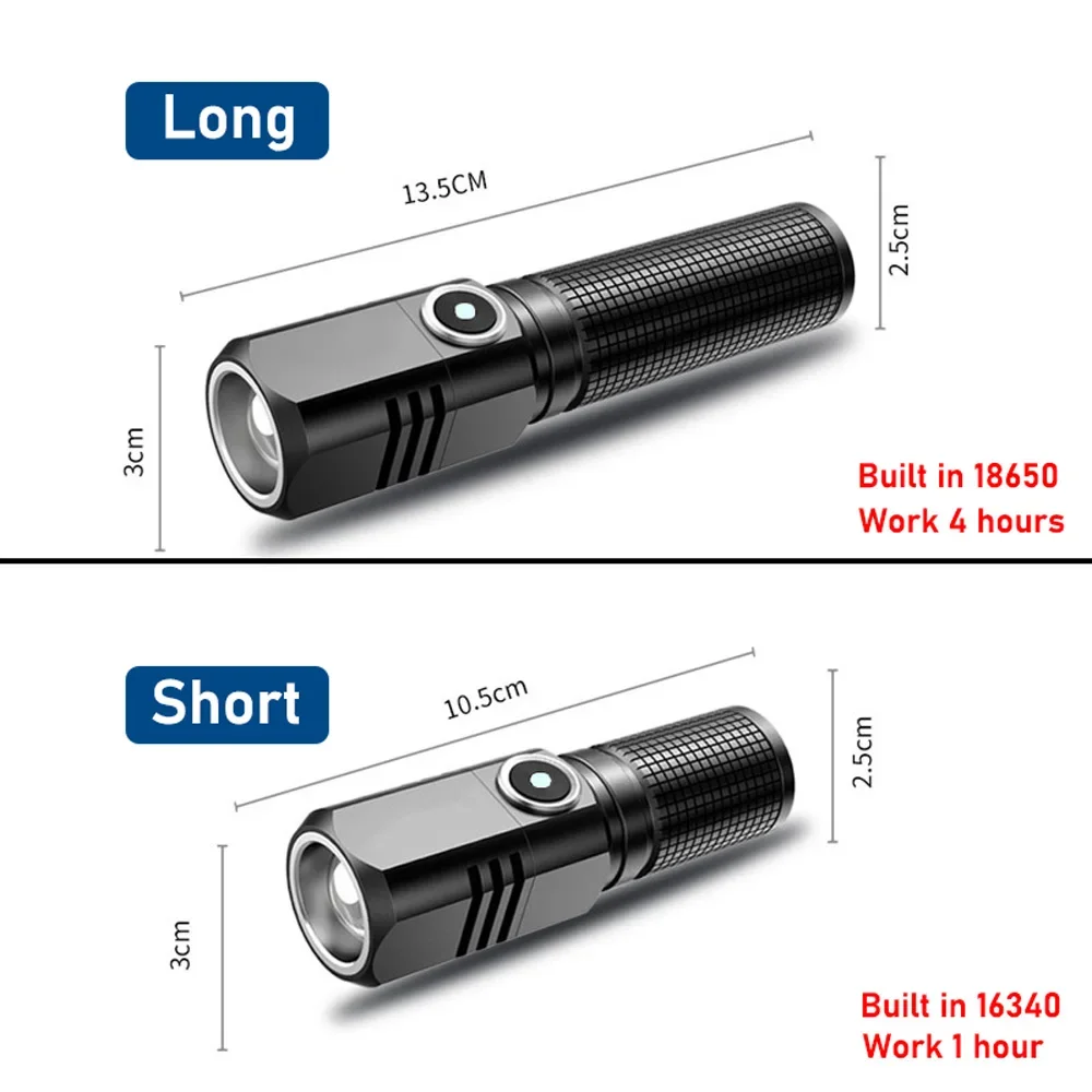 powerful 10000 lumens mini led flashlight rechargeable torch with three modes and zoom function - Image 3