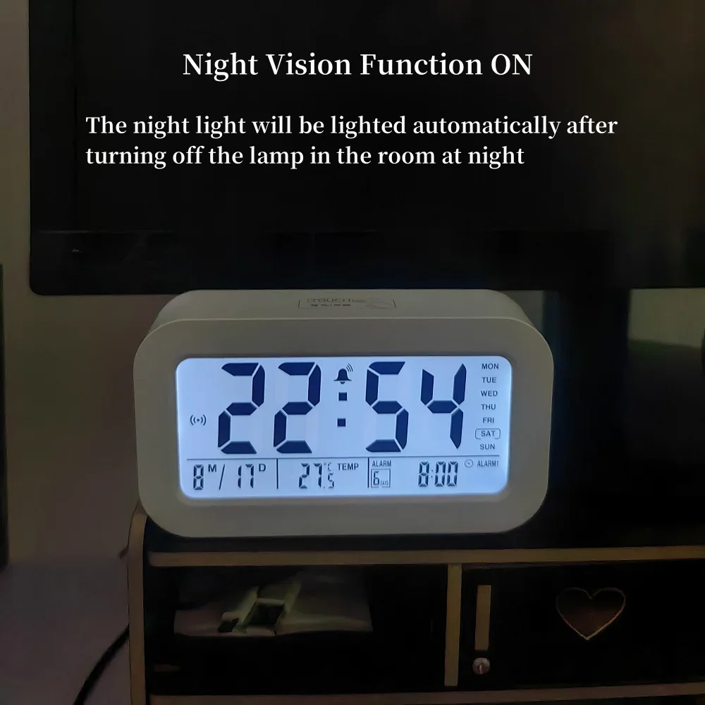 Battery Powered LCD Alarm Clock TEMP Date Week 3 Alarms Backlight Snooze Table Clock Night Vision Function12/24H Digital Clock - Image 3