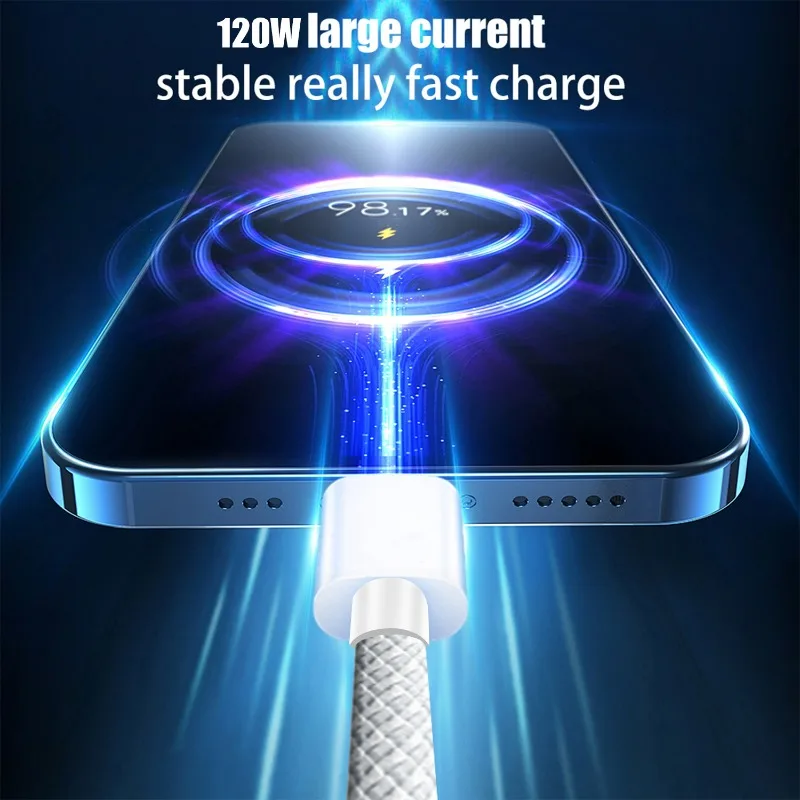 super fast 6a 120w usb type c charging cable for iphone 16 pro max mobile device 2m and 1m options - الصورة 3