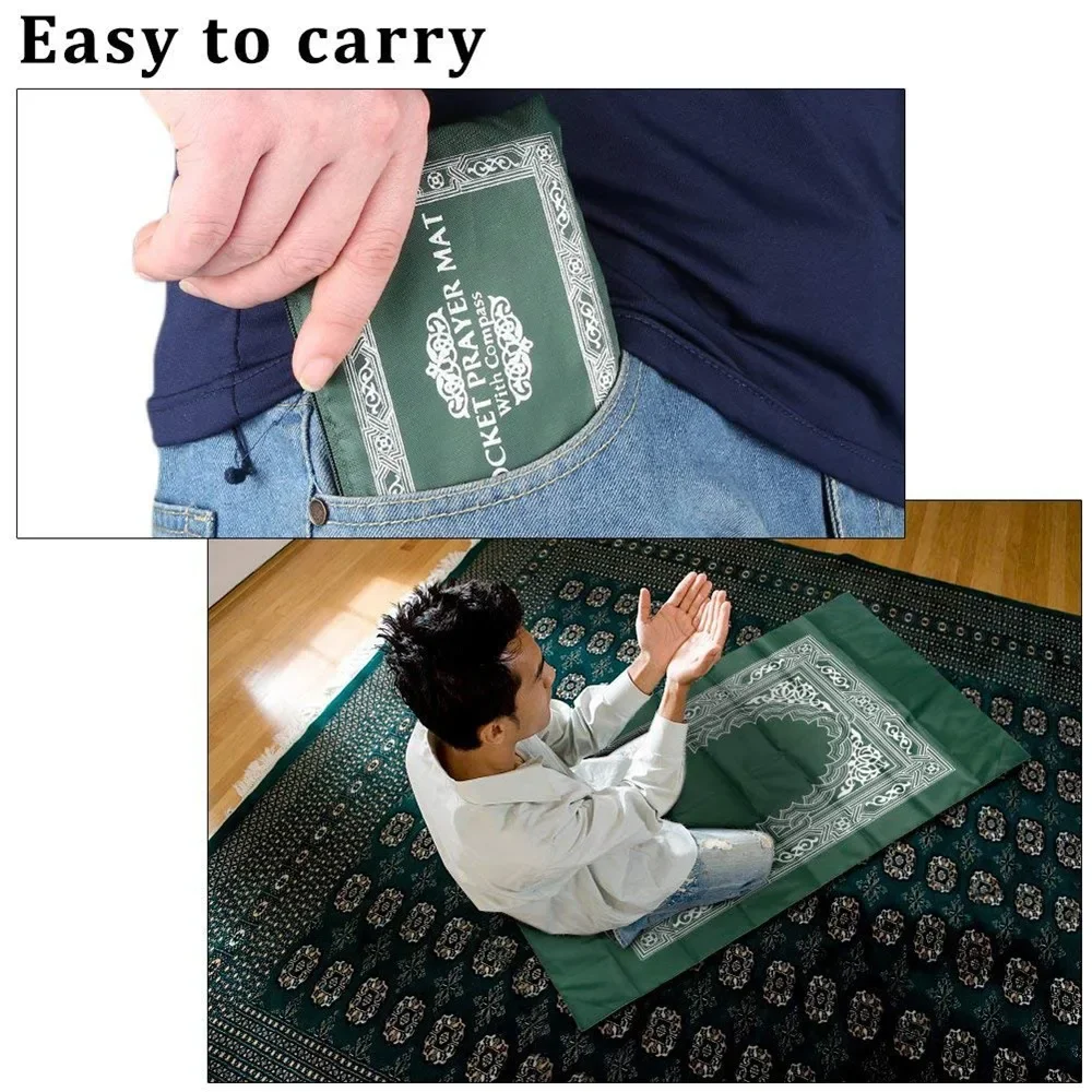 portable waterproof muslim prayer rug with compass for travel outdoor use stylish design - الصورة 4