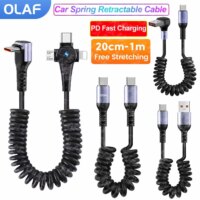 3 in 1 66W fast charging 90 degree usb type c cable for iphone and gaming devices