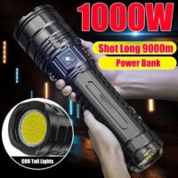 ultra bright 10000lm tactical led flashlight with built-in power bank and adjustable zoom
