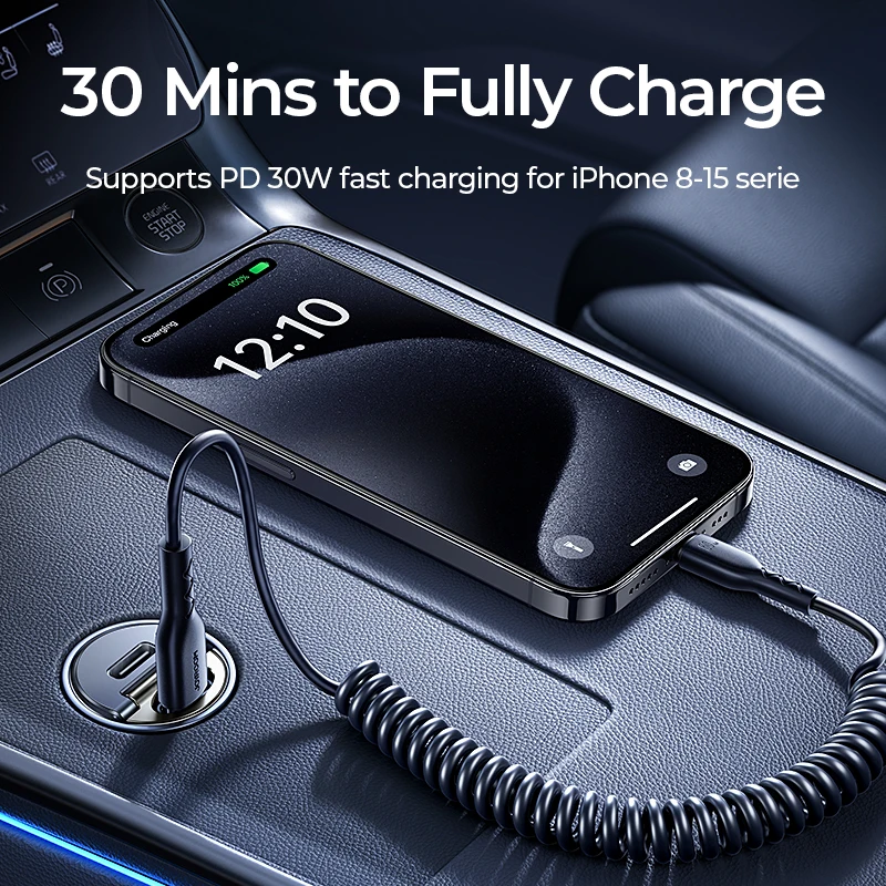 mini pull ring car charger with dual fast charging ports and 30w power delivery adapter - Image 5