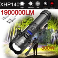 powerful 300w 19000lm rechargeable led flashlight with adjustable zoom for outdoor adventures