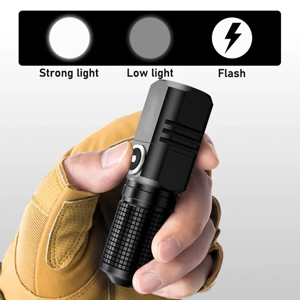 powerful 10000 lumens mini led flashlight rechargeable torch with three modes and zoom function - Image 4