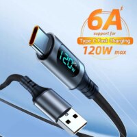 super fast charging 6a usb a to type c cable with led display 2m length for xiaomi samsung