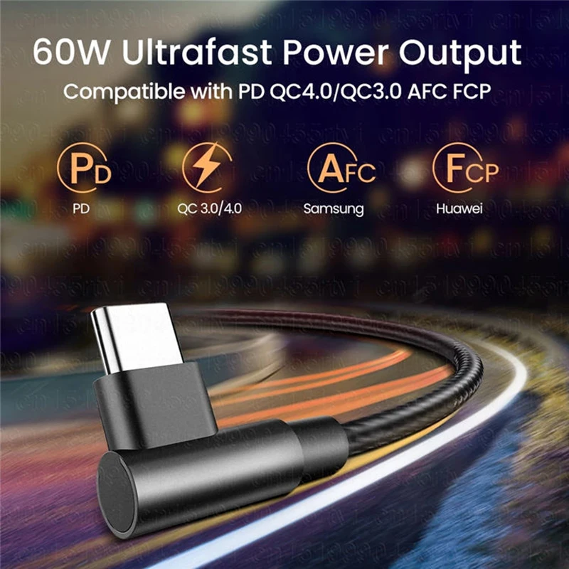 90 degree elbow 100W usb c to type c fast charger cable for iphone and android devices - Image 3