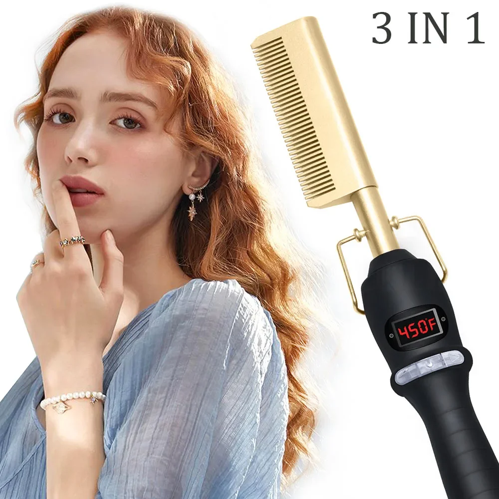 hot comb straightener for wigs and african hair with rapid heat adjustable temperature and 360° swivel cord